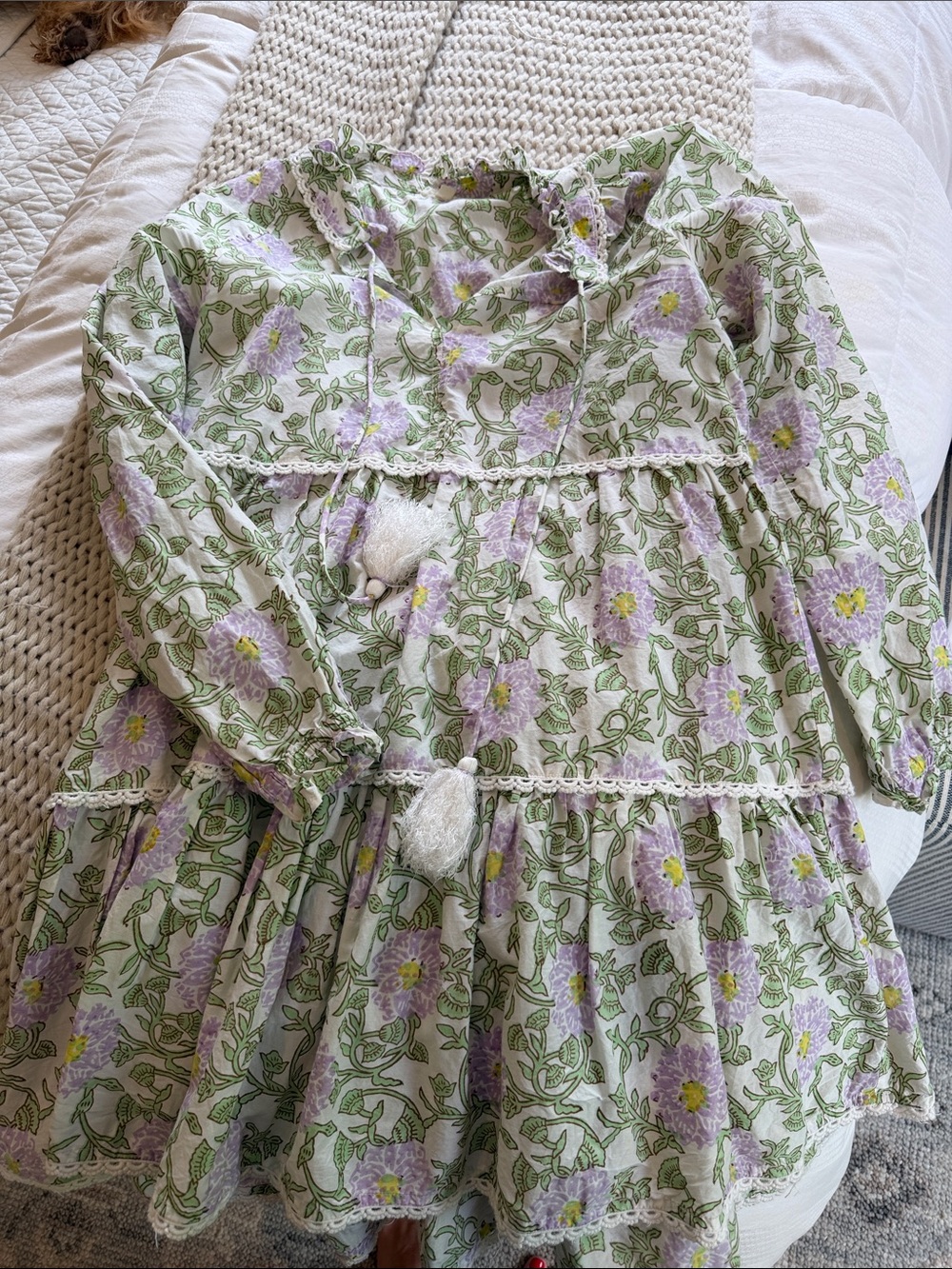 Roller Rabbit Floral Tiered Mini Dress in Green, Lavender, Yellow
